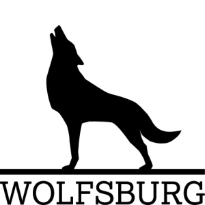 Heulender Wolf über der Schrift Wolfsburg Heulender Wolf über der Schrift Wolfsburg
