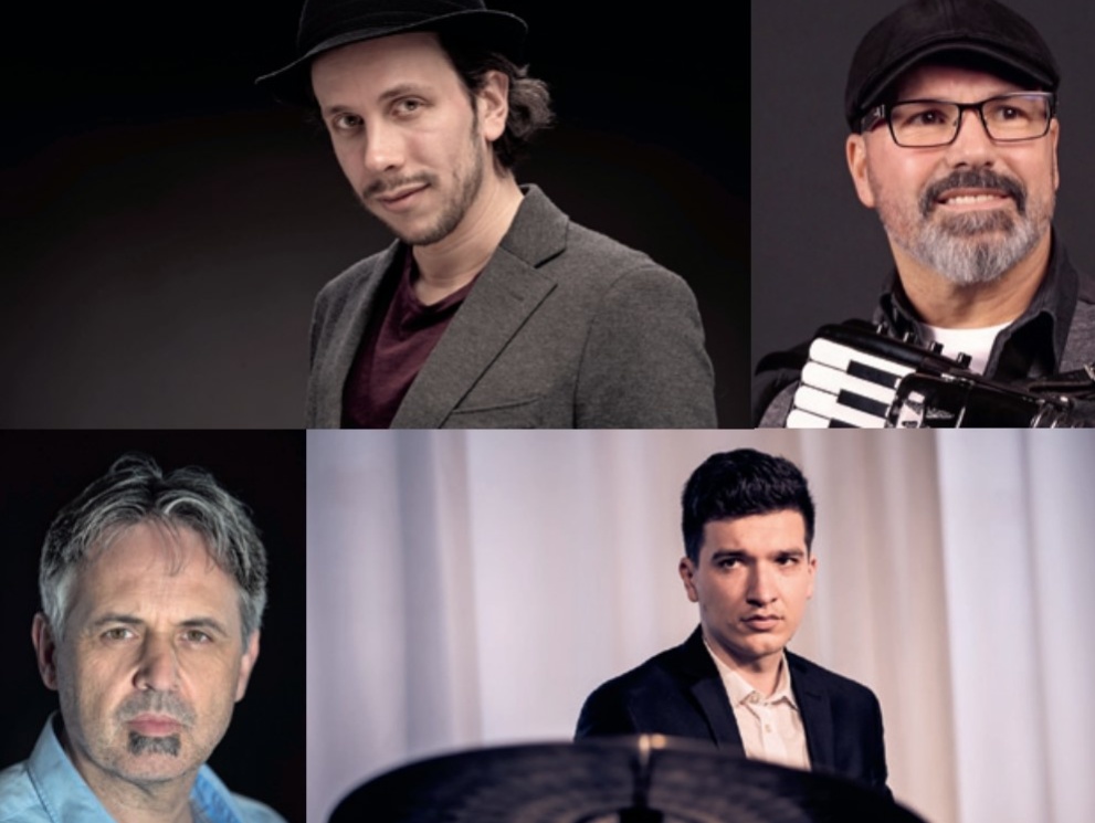 Jazz Meets Balkan Collage bestehend aus vier Bildern von vier Männern.