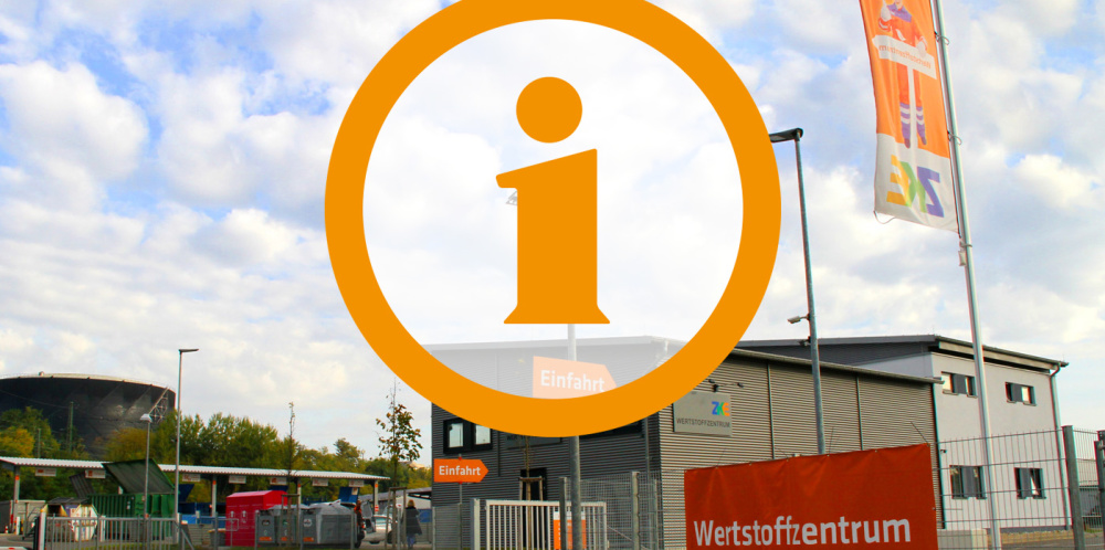 Wertstoffzentrum Wiesenstraße Einfahrtsbereich mit Infografik. Foto: ZKE